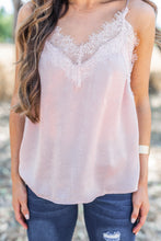 Load image into Gallery viewer, Beauty And Brains Blush Pink Lace Trim Tank