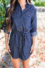 Load image into Gallery viewer, Told You So Dark Wash Chambray Dress