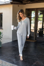 Load image into Gallery viewer, Let's Cuddle Charcoal Gray Striped Pajama Set