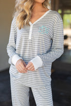 Load image into Gallery viewer, Let's Cuddle Charcoal Gray Striped Pajama Set
