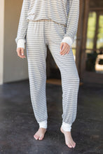 Load image into Gallery viewer, Let's Cuddle Charcoal Gray Striped Pajama Set