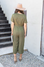 Load image into Gallery viewer, Tell The News Olive Green Cropped Jumpsuit