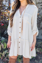 Load image into Gallery viewer, Get Where You're Going Champagne Ruffled Hem Dress