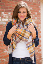 Load image into Gallery viewer, Autumn Air Tan Plaid Blanket Scarf