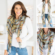 Load image into Gallery viewer, Autumn Air Tan Plaid Blanket Scarf
