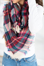 Load image into Gallery viewer, Autumn Air Pink Plaid Blanket Scarf