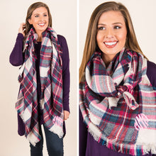Load image into Gallery viewer, Autumn Air Pink Plaid Blanket Scarf