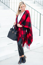 Load image into Gallery viewer, Lost In Love Red-Black Plaid Shawl