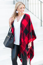 Load image into Gallery viewer, Lost In Love Red-Black Plaid Shawl