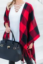 Load image into Gallery viewer, Lost In Love Red-Black Plaid Shawl