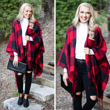 Load image into Gallery viewer, Lost In Love Red-Black Plaid Shawl
