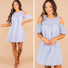 Load image into Gallery viewer, Sweet Treat Blue Striped Seersucker Dress