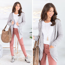 Load image into Gallery viewer, To Love Somebody Silver Gray Cable Knit Cardigan