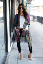Load image into Gallery viewer, Fall Fun Plum Purple Plaid Open Poncho
