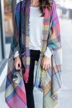 Load image into Gallery viewer, Fall Fun Plum Purple Plaid Open Poncho