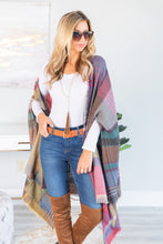 Load image into Gallery viewer, Fall Fun Plum Purple Plaid Open Poncho