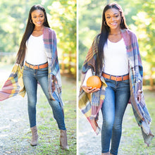 Load image into Gallery viewer, Fall Fun Plum Purple Plaid Open Poncho