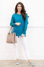 Load image into Gallery viewer, Slouchy Dolman Teal Blue Long Sleeve Tunic