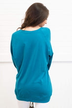 Load image into Gallery viewer, Slouchy Dolman Teal Blue Long Sleeve Tunic