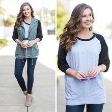 Load image into Gallery viewer, Slouchy Dolman Black/Heather Gray Raglan Tunic