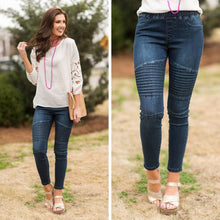 Load image into Gallery viewer, All The Sassy Dark Wash Denim Moto Jeggings