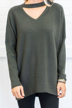 Load image into Gallery viewer, Instantly Love You Olive Green Keyhole Sweater