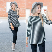 Load image into Gallery viewer, Easy To Love You Charcoal-Ivory Striped Top