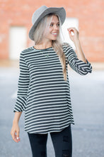 Load image into Gallery viewer, Easy To Love You Charcoal-Ivory Striped Top