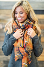 Load image into Gallery viewer, Autumn Air Orange Plaid Blanket Scarf