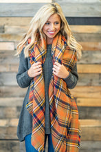 Load image into Gallery viewer, Autumn Air Orange Plaid Blanket Scarf
