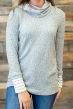Load image into Gallery viewer, Meet You Here Heather Gray Cowl Neck Sweater