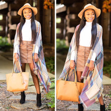 Load image into Gallery viewer, Fall Fun Camel Brown Plaid Open Poncho