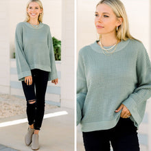 Load image into Gallery viewer, Easy Days Ahead Sage Green Waffle Sweater