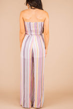 Load image into Gallery viewer, Rise To The Occasion Magenta Purple and Sage Green Strapless Jumpsuit