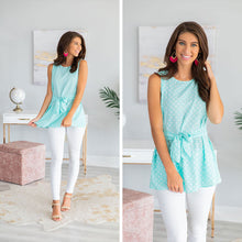 Load image into Gallery viewer, Found Your Sweetness Aqua Blue Polka Dot Top