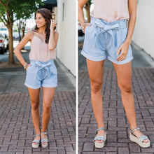 Load image into Gallery viewer, Take My Breath Away Light Denim Blue Paperbag Shorts