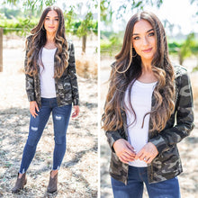 Load image into Gallery viewer, Ready For It Olive Green Camo Utility Jacket