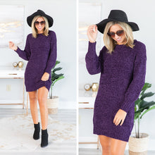 Load image into Gallery viewer, Soft Heart Plum Purple Chenille Sweater Dress