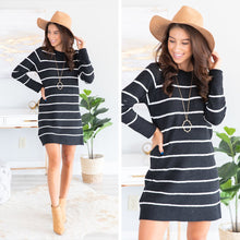 Load image into Gallery viewer, Answer The Call Black Striped Sweater Dress