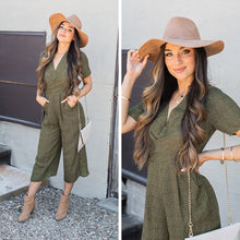 Load image into Gallery viewer, Tell The News Olive Green Cropped Jumpsuit