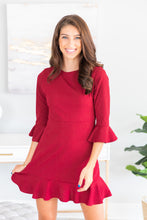 Load image into Gallery viewer, Always So Peppy Fall Ruby Red Ruffled Dress