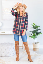 Load image into Gallery viewer, Just Me And You Navy Blue Plaid Button Down Top