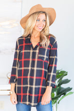 Load image into Gallery viewer, Just Me And You Navy Blue Plaid Button Down Top