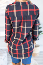 Load image into Gallery viewer, Just Me And You Navy Blue Plaid Button Down Top