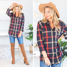 Load image into Gallery viewer, Just Me And You Navy Blue Plaid Button Down Top