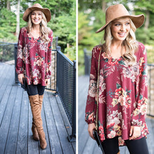 Load image into Gallery viewer, That's My Story Burgundy Red Floral Tunic