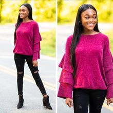 Load image into Gallery viewer, Dreaming Of Drama Wine Red Ruffled Sweater