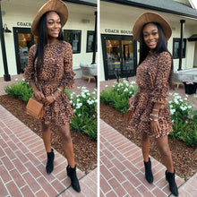 Load image into Gallery viewer, Search For Fun Brown Leopard Ruffled Dress