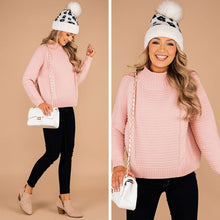 Load image into Gallery viewer, Keeping Cozy Pink Cable Knit Sweater
