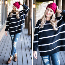 Load image into Gallery viewer, Better Together Black-Ivory Striped Sweater